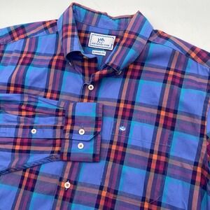 Southern Tide Classic Fit Cotton Button Down L/S Shirt Medium Blue Plaid VGC